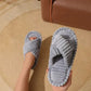 Home Fur Cross Belt Cotton Slippers Women