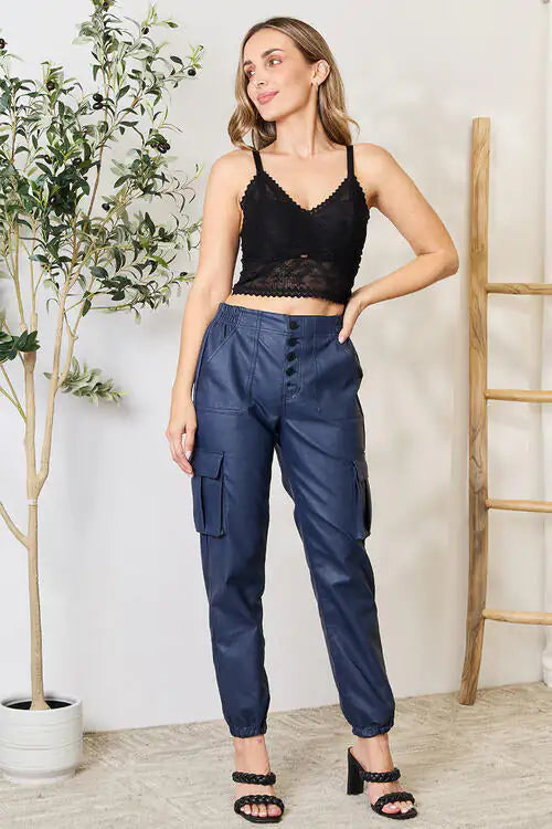 Kristen Faux Leather Cargo Joggers-